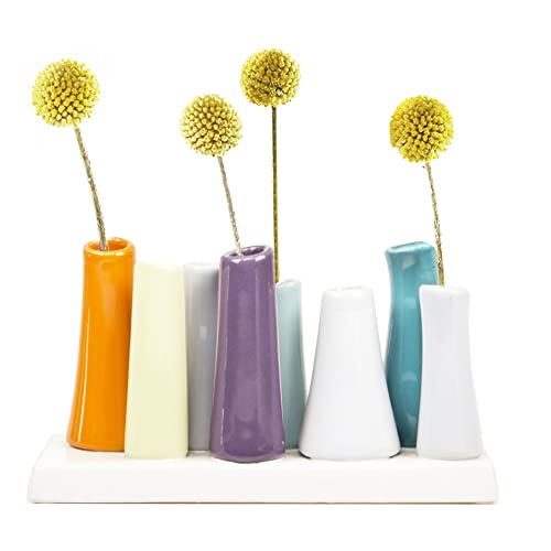 Chive - Pooley 2, Ceramic Flower Vase, 8-Tube Shape (Orange) - color: Orange