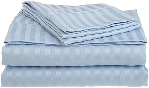 Italian 1500 Thread Count Heavy Soft Egyptian Cotton Sheet Set DEEP Pocket, Queen, Light Blue Stripe, Premium Italian Finish (Features : Fully Elastic Fitted Sheet Fits 7-9" Pocket) - color: Light Blue ( Stripe ), size: Queen Size (Fits 7-9 in Pockets)