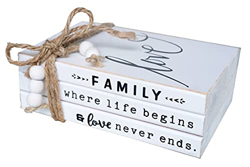 LIVDUCOT Wooden Decorative Books Stack for Coffee Table Faux Book Stack for Decoration Love Family Where Life Begins Modern Farmhouse Decor White Book Decor for Shelf 7X 5.5X 2.5' - color: Family