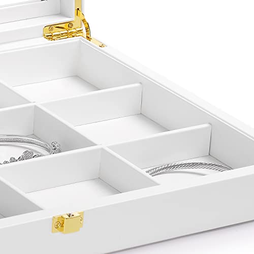 Oirlv White 12 Gird Jewelry Organizer Tray with Acrylic Lid Premium Leather Jewelry Box with Transparent Lid Bracelet Bangle Watch Display Case - color: White, size: 12 Grid