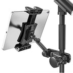 Tablet Holder for Microphone Stand, Mic Stand Tablet Holder for iPad, 360° Adjustable Clip-on Phone Mount for Shee Music Stand, Fits Devices from Screen Size 4.7 to 12.9”