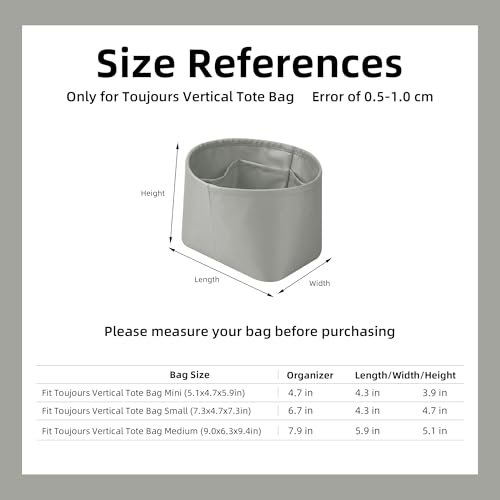 DGAZ Silk Purse Organizer Insert Fits Dior Toujours Vertical Tote Bags，Silky Smooth Bag Organizer，Luxury Handbag & Tote Shaper(Peral Grey,Medium) - color: Peral Grey, size: Medium