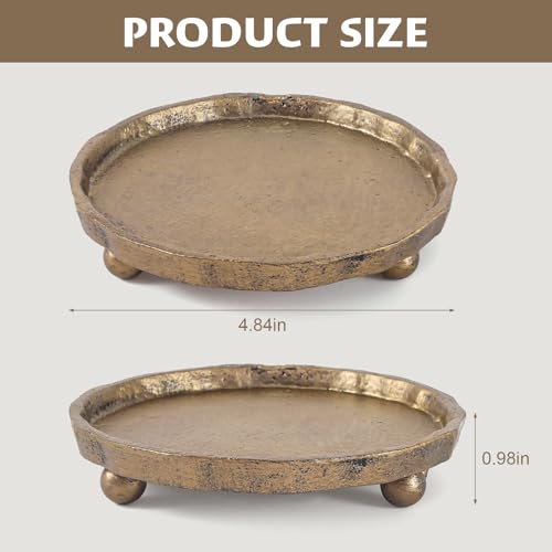 Vintage Cast Iron Pillar Candle Holder Plate, Rustic Brass Candle Tray – Round Candle Base Stand for Small Pillar Candles, Table Centerpiece & Home Decor Accent