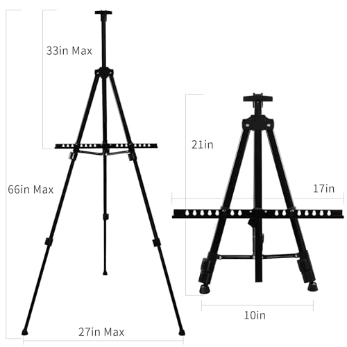 Art Artist Easel Stand for Sign,RRFTOK Metal Tripod Adjustable Easels for Painting Canvases Height from 21" to 66" with Reinforced Triangle,Carry Bag for Table-Top/Floor Drawing and Displaying,Black - style: 66B 1-Pack