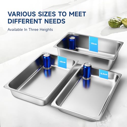 Hotel Pan with Lids 6 Pack Full Size 6" Deep Stainless Steel Steam Table Pan, Commercial Food Pans for Catering Buffet Chafing Dish Pans Metal Steam Tray (1/1 Full Size x 6 Inch Deep, 6 Pack) - color: Full Size, size: 6" Deep