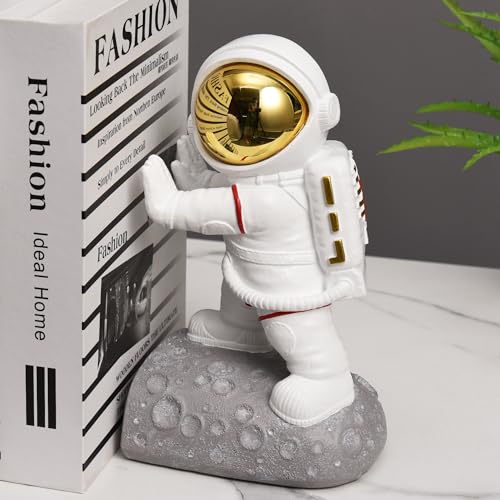 Space Decor Bookends, Resin Astronaut Bookshelf Ends for Kids Rooms Gold Book Ends for Heavy Books Fun Heavy Duty Book End Holder Astronaut Figurine Statue for Office Home Room(D-Gold) - color: Astronaut D-gold