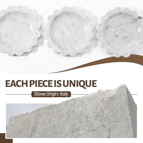 Koville 5.51" Scalloped Marble Tray, Round Stone Jewelry Trinket Dish for Ring, Natural Small Marble Tray for Bathroom Kitchen Dresser Countertop, Decorative Candle Tray(Bianco Carrara) - color: Carrara, size: D=5.51"