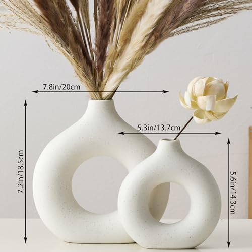 Modern Donut-Shaped Decorative Vases, Handmade Minimalist Boho ins Style, Modern Vase for Home Decor for Wedding Dinner Table Party Living Room Office Bedroom (Beige, Large + Small) - color: Beige, size: Large + Small