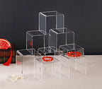 Jusalpha® 8 PC 4'' Clear Acrylic Risers, Acrylic Display Risers Shelf Showcase Fixtures for Jewelry, Display Stand for Amiibo Funko POP Figures, Cupcakes, Food Display, Cabinet- Lot of 8 (4x4x4 Inches) - size: 4x4x4 Inches