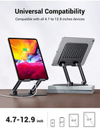 UGREEN Tablet Stand Holder for Desk Dual Rod Support Aluminum Tablet Holder Adjustable Multi-Angle Home Office Accessories Compatible with iPad Pro 13 12 11 10.5 Air Mini 5 4 3 2 Phone E-Reader Black - color: Black