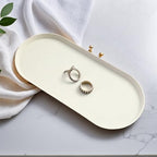 White Silicone Vanity Tray, 8.66x3.94 Inch Oval Food-Grade Counter Organizer, Dishwasher Safe Scratch-Proof Storage Tray for Jewelry Makeup Bathroom Desk - color: White