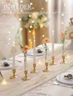 Bud Vases for Wedding Centerpieces: Set of 12 Clear Glass Flower Vase with Candlestick Holders for Table Party Decor - size: 12 PCs