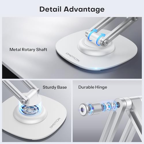 OMOTON 360°Rotating Magnetic Phone Stand for Desk, Adjustable Foldable Aluminum for MagSafe Cell Phone Stand Holder with Non-Slip Base, for iPhone 17/16/15/14 Pro Max Air/MagSafe Case, White - color: White
