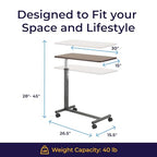 Drive Medical Overbed Table with Wheels - Secure Height Adjustment for Comfort - Non Tilt Surface - Smooth Rolling Design - Home & Hospital Use - Woodgrain Laminate Top - Silver Vein - color: Silver Vein