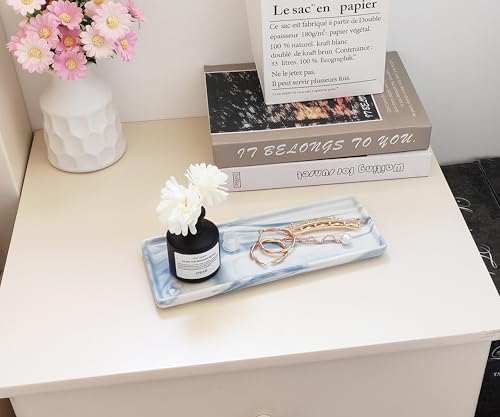 9.2" Porcelain Small Bathroom Tray, Ceramic Countertop and Vanity Tray for Cosmetics, Perfume, Jewelry, Candle - Soap Tray for Kitchen Counter (Blue) - color: Blue, size: 9.2" x 3.6" x 0.6"