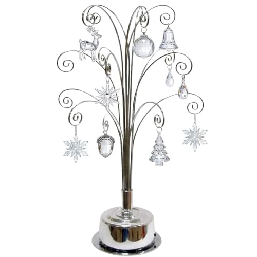 HOHIYA 360° Rotating Ornament Display Stand 15 Hooks Tabletop Christmas Tree Ornament Holder Metal Hanging Display Rack for Crystal Glass Baubles Jewelry and Home Decor Chrome Silver - color: Chrome