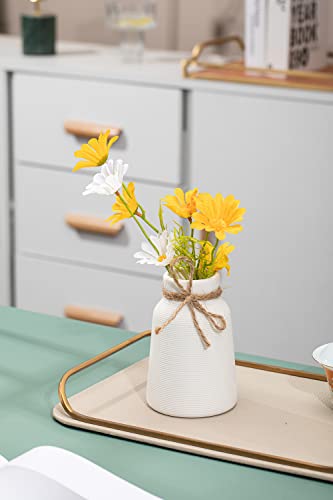 White Vase -Flower Vase, Small Vases for Décor, Ceramic Vase for Shelf Décor, Table Décor, Decorative Vase for Bookshelf, Fireplace Mantle, Office, Centerpieces, Petite Farmhouse Décor - color: White
