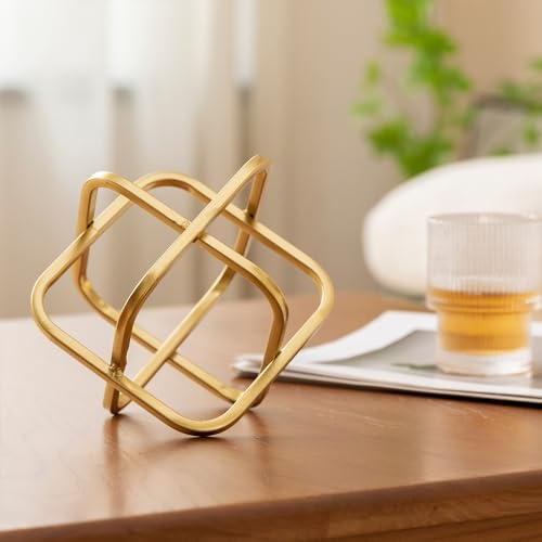 5.5" Gold Metal Geometric Sculpture, Modern Square Decorative Sphere, Small Tabletop Decoration Ball for Home Office Table Shelf Living Room Bedroom Desk Decor - color: Gold Square-5.5in