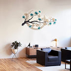 SanBouSi Large Luxury Golden 3D Ginkgo Leaf Metal Wall Decor Large Modern Metal Wall Art Sculpture Green Ginkgo Decorative Wall Sculpture for Living Room Bedroom 43inch