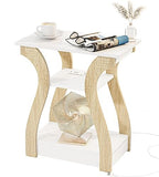 FROMJBEST End Table with Charging Station, Side Table with USB Ports and Outlets, Nightstand, 3 Tier End Table with Storage Shelf for Living Room, Bedroom (White) - color: White
