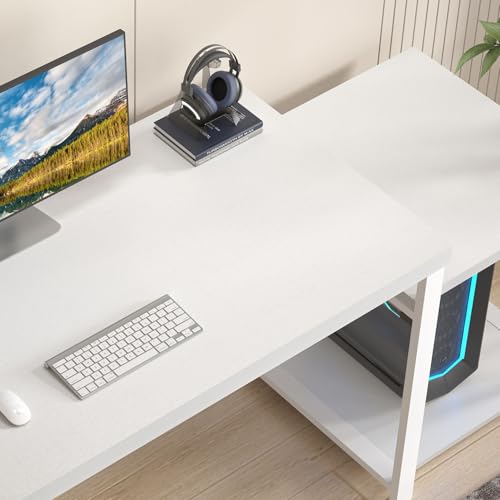 FOLUBAN Large White Computer Desk, Home Office Desk with Printer Space & PC Tower Stand, Modern Study Writing Table Workstation for Living Room Bedroom, 63 Inch - color: White