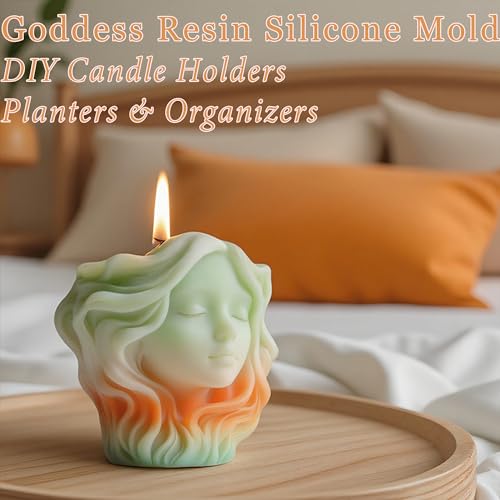 1 Pc Curly-Haired Closed-Eye Woman Girl Epoxy Resin Casting Jar Mold Goddess Female Head Candle Holder Silicone Mold for Jewelry Makeup Brush Succulent Plant Pot Cement Concrete Home Decor - color: Woman Resin Mold