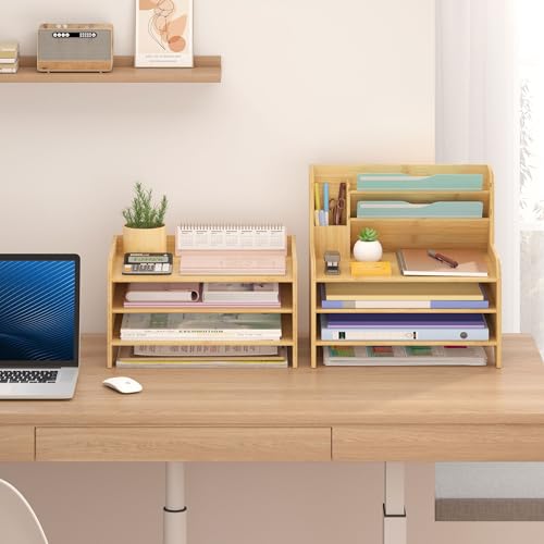 Bamboo Desk Organizer Mail Holder Countertop Letter Tray File Organizer for Desk Letter Sorter Paper File Storage for School Home Office Supplies - color: Nature, size: Large