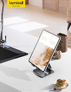 Lamicall Adjustable Tablet Stand Holder - Foldable Phone Dock, 360°Rotating Desktop Tablet Mount Gifts, for 4.7-13" Tablets, iPad Pro 11, 12.9 Air Mini, Tabs, Kindle, iPhone Air 17 Pro Max, Black - color: Black