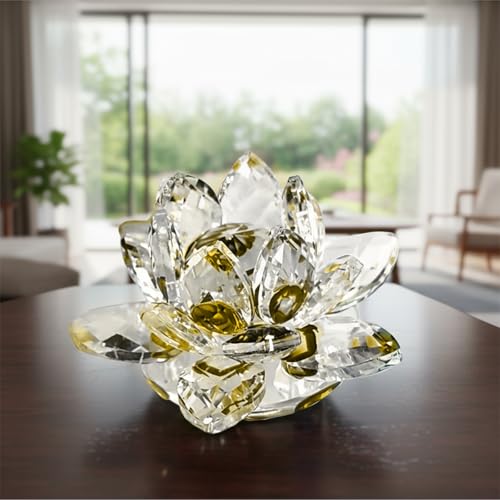 Lotus Flower Figurine,Crystal Lotus Decor Centerpiece,Feng Shui Home Decor for Office Desk Accent in 2.5 Inch - color: Yellow
