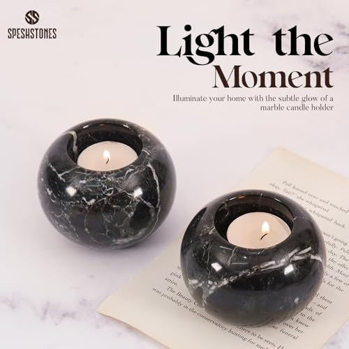 Marble Tealight Candle Holder 3.5-Inch Black Stone Votive Holder for Table Centerpieces & Earthy Aesthetic Decor, Candle Holder for Wedding Gifts for her - size: 3.5''