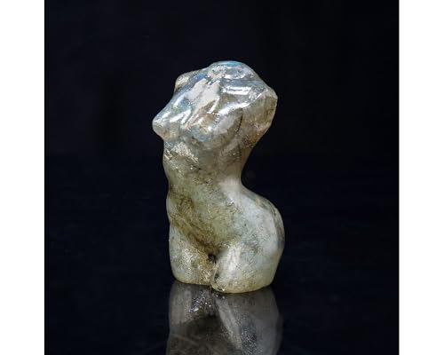 Natural Labradorite Crystal Female Model Figurine Hand Carved Body Sculpture Statue Gemstone Small Figurine Reiki 3 Inch Home Office Decor Ornaments 100-150 Grams - color: Labradorite