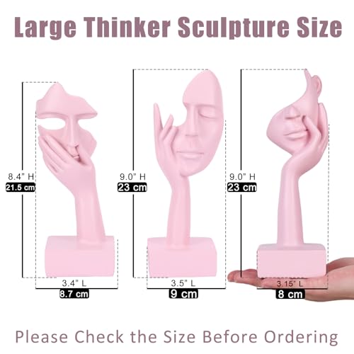 3 Pcs Thinker Large Statue Set - Pink Art Abstract Home Accent Figurines for Living Room, Bedroom, Shelves, Office Desktop, Coffee Table Decor, Gift for Women (3 Pcs Pink, 9") - color: 3 Pcs Pink, size: 9"