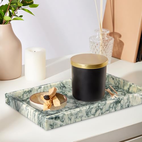 Marble Bathroom Vanity Tray, Natural Luxury Vanity Home Kitchen Bathroom Table Tray, Stone Decorative Countertop Dresser Trays for Key Coffee Perfume Jewelry Makeup (Green Texture, 12"x 8" x1.2") - color: Green Texture, size: 12" x 8" x 1.2"