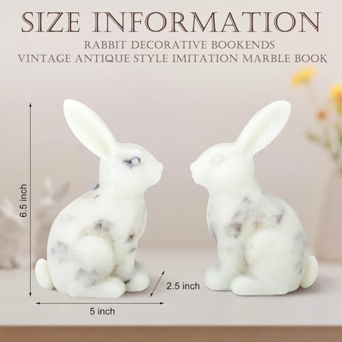 1 Pair Decorative Bookends for Shelves Marble Bunny Bookends Heavy Duty Book Ends Cute Rabbit Book Ends for Home Office Desk Bookshelf Living Room Decoration