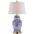 JONATHAN Y 29.5" Blue/White Ceramic Table Lamp for Living Room and Office, White Linen Drum Shade, Traditional Chinoiserie Ginger Jar Lamp, LED Bulb Included JYL3008A - color: Blue/White