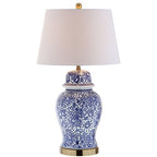 JONATHAN Y 29.5" Blue/White Ceramic Table Lamp for Living Room and Office, White Linen Drum Shade, Traditional Chinoiserie Ginger Jar Lamp, LED Bulb Included JYL3008A - color: Blue/White