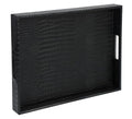 HofferRuffer Rectangle Serving Tray with Hole Handles for Coffee Table, Breakfast, Tea, Food, Butler - Countertop, Kitchen, Vanity Serve Tray, 16.2 x 12.2 x 2 inches, Faux Leather (Black Croco) - color: Black Croco, size: 16.2" x 12.2" x 2"