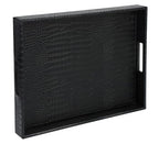 HofferRuffer Rectangle Serving Tray with Hole Handles for Coffee Table, Breakfast, Tea, Food, Butler - Countertop, Kitchen, Vanity Serve Tray, 16.2 x 12.2 x 2 inches, Faux Leather (Black Croco) - color: Black Croco, size: 16.2" x 12.2" x 2"