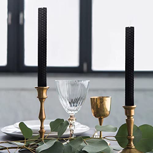 DEYBBY Natural Beeswax Taper Candles,Honeycomb Design Hand-Rolled Beeswax Candles, Dripless and Smokeless, Set of 6(Black) - color: Black, size: 6 Pack