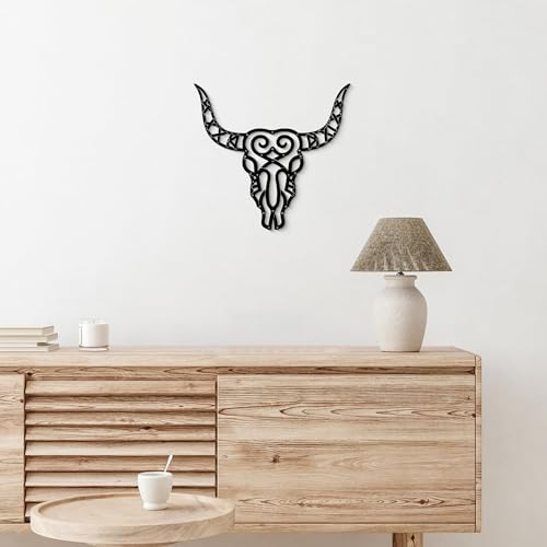 GlintHome Western Decor - Black Metal Wall Art Southwestern Living Room Decor Cow Skull Rustic Artwork for Bedroom Offcie Country Room Decor - color: Black-4, size: Small