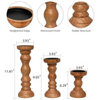 SWALLOWLIVING Rustic Farmhouse Wood Pillar Candle Holder Set of 3 for Candlestick, Brown - color: Brown