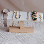 Wooden Watches Display tower Base Watch Necklace Bracelet Organizer Rack Bangle Scrunchie Headband Showcase tower (White PU, Flat single-layer) - color: Flat PU White