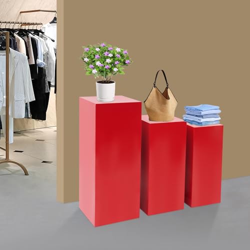 3/6 PCS Square Tall Pedestal Stand Metal Square Pedestal Stand Tall Pedestals Cake Stands for Party Wedding Birthday (Red, 3Pcs) - color: Red, size: 3Pcs