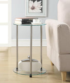 Convenience Concepts Designs2Go Classic Glass 2 Tier Round End Table 15.75" - Modern Side Table for Living Room, Tempered Glass Table with Storage Shelves for Bathroom, Bedroom, Office, Glass/Chrome