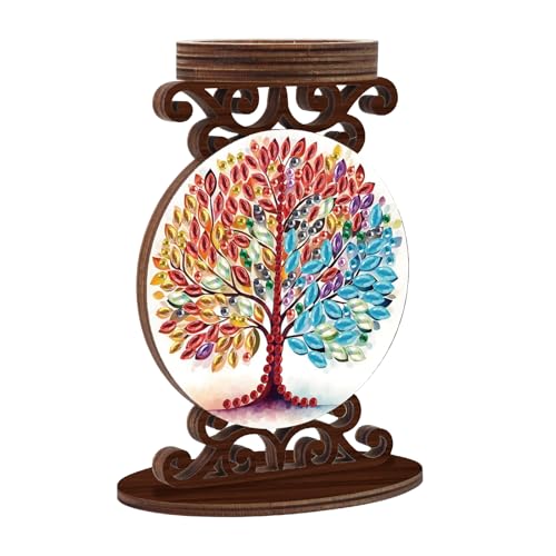 Diamond Art Painting Candlestick Holder kits, Colorful Tree DIY shaped crystal Diamond art painting, woodiness Candle holder for AromaRelax & Home Decor, Christmas Halloween Ornaments (Double-Sided) - color: Tree