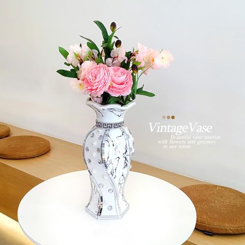 Modern Decorative Vase,Silver Flower Vase for Home Decor with Rhinestone,30 cm Luxury Ceramic Vase for Centerpiece,Living Room,Bedroom,Large Flower Vase - style: 30cm Sliver--Beads