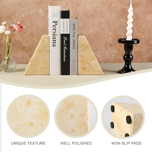 Koville Marble Bookends for Shelves, Large Bookends for Heavy Books, Non-Slip Heavy Duty Book Stopper for CD/Movies, Aesthetic Decorative Bookends for Shelves Table Home Decor(Gold) - color: Trapezoid-yellow
