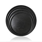 Round Wood Serving Tray, Solid Wooden Decorative Tray Non-Slip Tea Coffee Table Tray Snack Plate Food Meals Serving Tray with Raised Edges for Home Decor Kitchen Restaurant (8.2inch, Black) - size: 8.2"