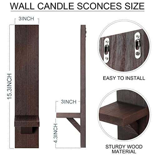 Potchen 4 Set Wooden Wall Candle Holder Sconces Mount Decorative Holders Decor Rustic Hanging Shelf Living Room Decoration for Farmhouse Bathroom Bedroom Vase Living Room(Brown) - color: Brown