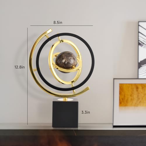 Modern Decorative Globe Sculpture, Black and Gold, Matel Base, Orbital Design, Contemporary Home Decor, Metal Art Piece